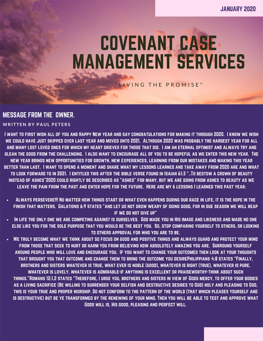 January 2021 Newsletter from Covenant Case Management Services