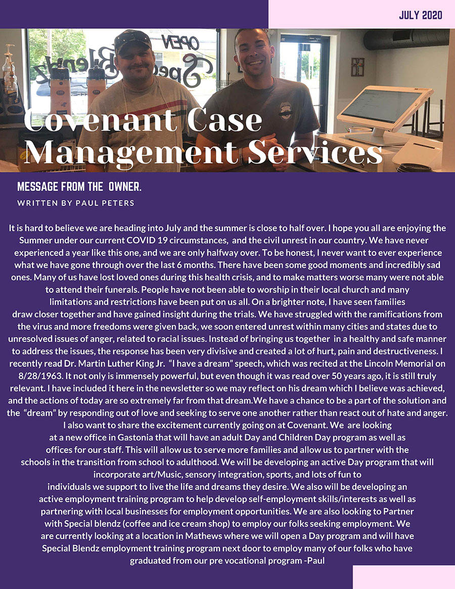 July Newsletter from Covenant Case Management Services
